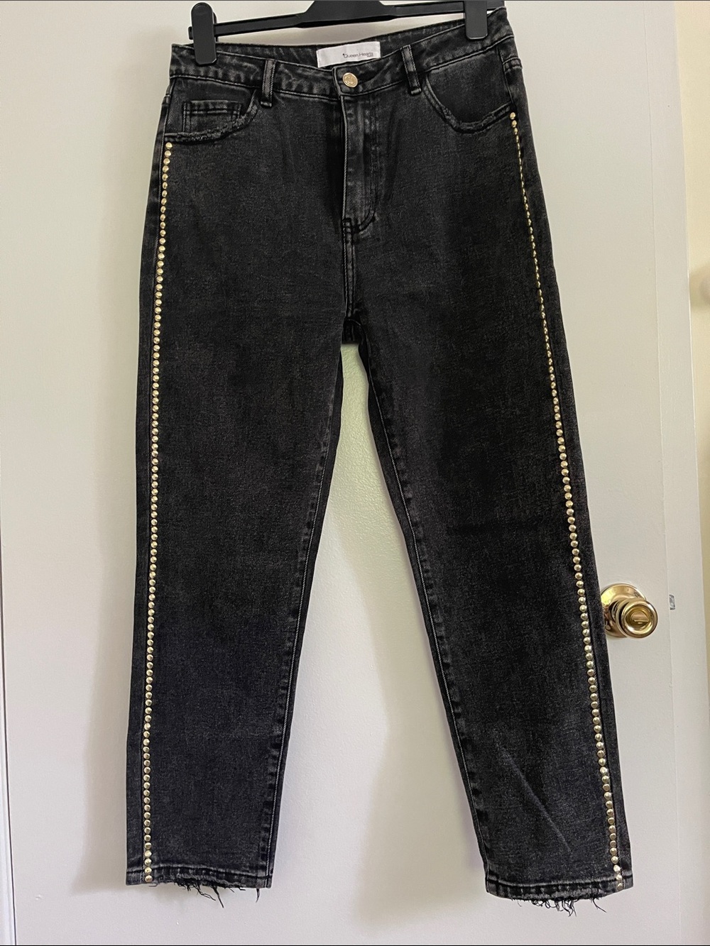 Queen Hearts Paris Black Stud-Trim High-Rise Women’s Jeans